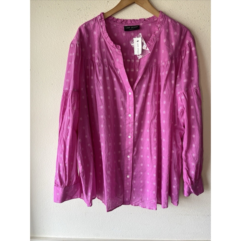 Lane Bryant Cotton Blend Long Sleeve Button-up Vneck Size 28 Preppy Boho Top New